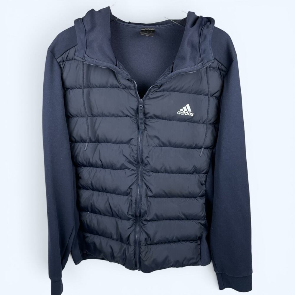 Adidas Essentials Hybrid Down Hooded Jacket Men's Size Large Navy Blue